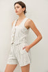 Striped V-neck Button Up Vest