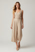 Linen Asymmetrical Button Front Wide-Leg Jumpsuit – Taupe