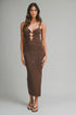 Knit Bodycon Front Cut Out Midi Dress – Brown