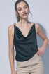 Satin Cowl-Neck Top with Gold Ring Details