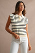 Striped Sleeveless Collar Knit Sweater Vest Top