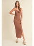 Ruched Detail Halter Neck Knit Long Slit Dress