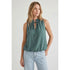 Satin Ruffle Collar Keyhole Top: Dusty Blue