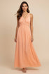 Flare Neck Maxi Dress with Front Neck Pleating Detail: Cantaloupe