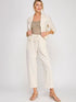 Linen Blend Cropped Cinched Sleeve Open Blazer
