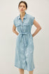 Midi Denim Look Belted Button Down Shirtdress