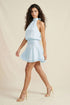 Satin Striped Halter Smocked Mini Dress - Icy Blue