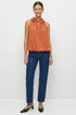 Satin Ruffle Collar Keyhole Top – Burnt Orange