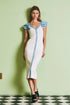 Maribel Knit Flutter Midi Mix Media Dress: Cream/LT Blue