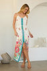 Floral Border Button-Front Maxi Dress