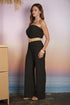 Textured Strapless Belted Wide Leg Jumpsuit – Black