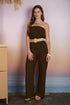 Textured Strapless Belted Wide Leg Jumpsuit - Brown