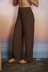 Textured Knit Elastic Waist Lounge Pants -Brown
