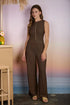 Textured Mock Button Sleeveless Knit Top - Brown