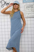 Washed Stripe Sleeveless Tank Knit Midi Dress
