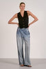 Elastic Waistband Loose Jeans With Stripe