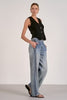 Elastic Waistband Loose Jeans With Stripe