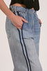 Elastic Waistband Loose Jeans With Stripe