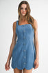 Denim Square Neckline Scallop Hem Mini Dress
