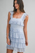 Square Neck Ruffle Tiered Knit Mini Dress