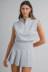 Scuba Mock Neck Half Zip Up Sleeveless Pleated Romper