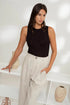 Sleeveless Round Neck Sweater Knit Top – Black