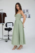 Strapless Twist Front Mixed Media Midi Dress – Light Olive