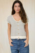 Stripe Scoop Neck Raw Edge Short Sleeve Cardigan