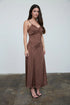 Polka Dot Lace Trim Spaghetti Strap Midi Dress – Brown