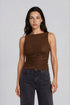 Mesh Boat Neck Ruched Front Sleeveless Knit Top – Brown