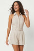 Belted Linen Halter Romper: Linen
