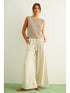 Cotton Linen Smocked Waist Pants with Tassel Oatmeal