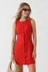 Sleeveless Button-Front Mini Shift Dress: Flame Scarlet