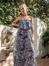 Printed Strapless Jumpsuit – Navy
