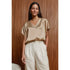 Pleated Cap Sleeve Blouse in Crinkle Satin – Taupe