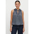 Satin Ruffle Collar Keyhole Top: Denim blue