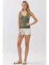 Ribbed V-Neck Sleeveless Sweater Top – Olive