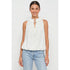 Satin Ruffle Collar Keyhole Top: Off White