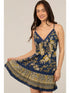 V-Neck Lace Trim Tie Back Smocked Dress