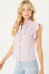 Woven Solid Ruffle Neck Button Front Blouse