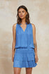 Pleated Tiered Mini Dress In Faded Blue